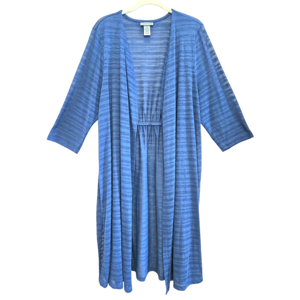 Catherine's Robin's Egg Blue, Jaquard Weave, Lightweight, Long Cardigan, Size 1X